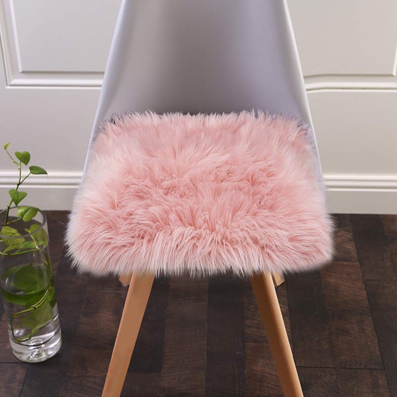 Softlife Pink Faux Fur Sheepskin Chair Cover Seat Cushion Pad Super Soft Area Rugs for Living Bedroom Sofa Dorm (1.6ft x 1.6ft) - Image 1